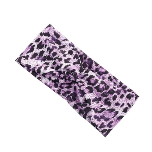 Purple Leopard Print Cross Elastic Headband for Women Gym Hair