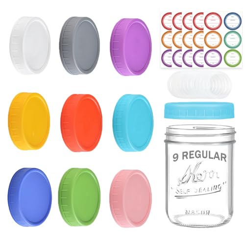 Reusable Plastic Canning Lids for Regular Mouth Mason Jars - 9 Pack