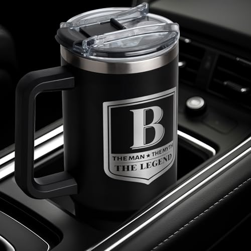 Personalized Initial 40oz Tumbler with Handle & Straw Lid - Gift for Men - Variation B