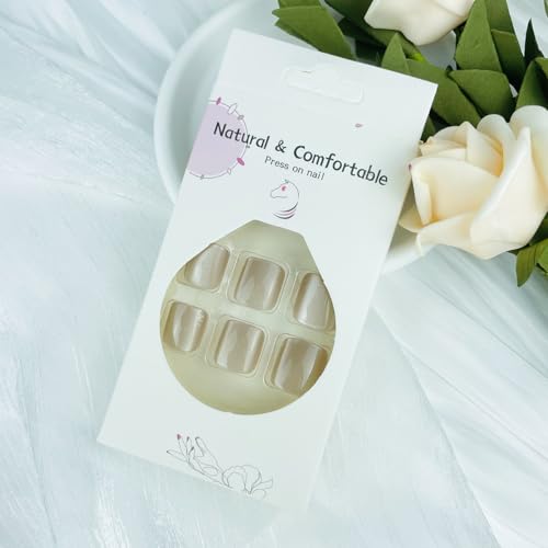 Glitter Press On Toenails Nude Square Fake Toe Nails with Rhinestones