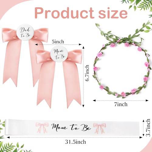 Pink Bow Mom to Be Sash Set with Crown & Pins for Baby Shower