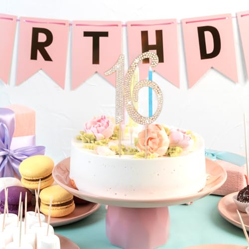 Rhinestone 16th Birthday Cake Topper - Sparkling Gold Decoration