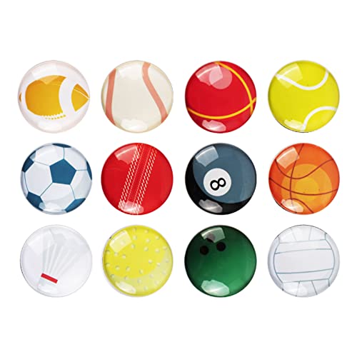 Strong Glass Refrigerator Magnets - 12 Pack Colorful Sports Designs