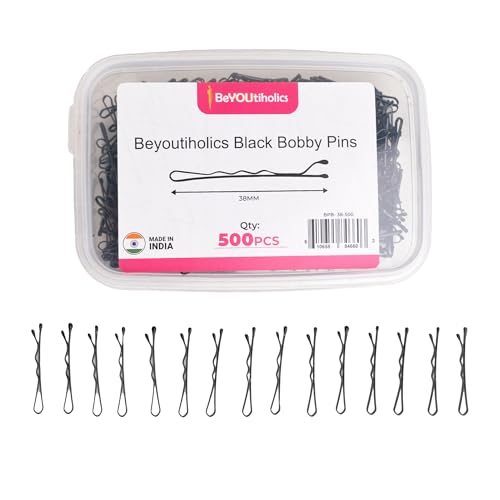 Black Bobby Pins 38mm - 500 Pack Hair Grips with Storage Box