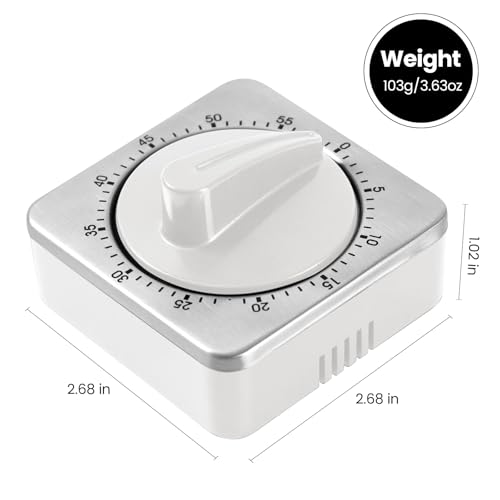 ALBAYRAK White Mechanical Kitchen Timer with Loud Alarm - Magnetic Stainless Steel Cooking Timer