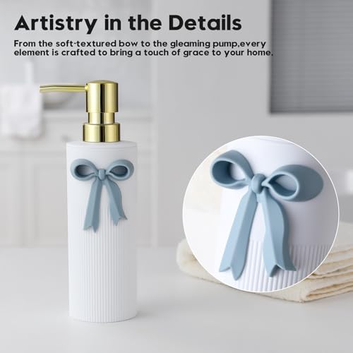 YAUKPH Light Blue Bow Soap Dispenser with Gold Pump - 8.5oz Bathroom Decor