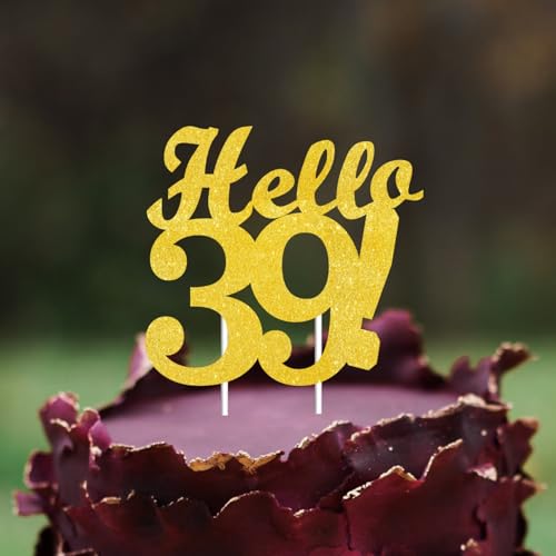 Hello 39 Cake Topper - Gold Glitter Birthday Decoration