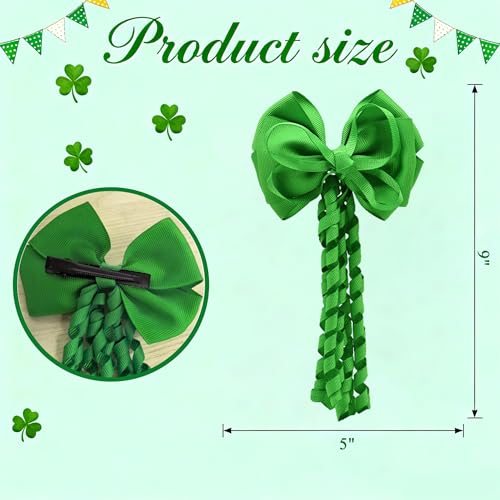 Leyhooney Green Hair Bows with Long Spiral Tassels 2PCS St Patrick's Day Clips
