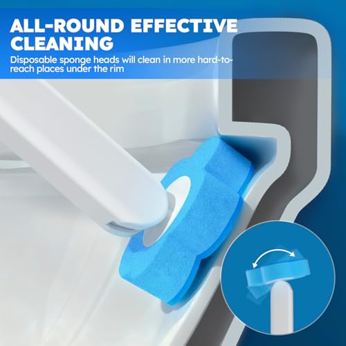 Disposable Toilet Brush System with Holder and 12 Scrubbing Pad Refills