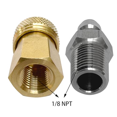 1/8 NPT Female Connector and 8mm Male Plug Fill Nipple Quick-Disconnect Set, Copper - Stainless Steel - Remote Line Male & Female Set for PCP Foster Paintball Airsoft Air Gun Tool