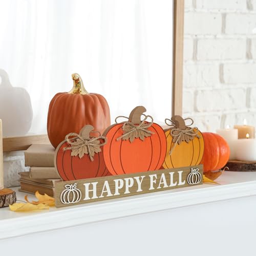 Sophena Large Wooden Pumpkin Table Sign - Rustic Fall Tiered Tray Decor