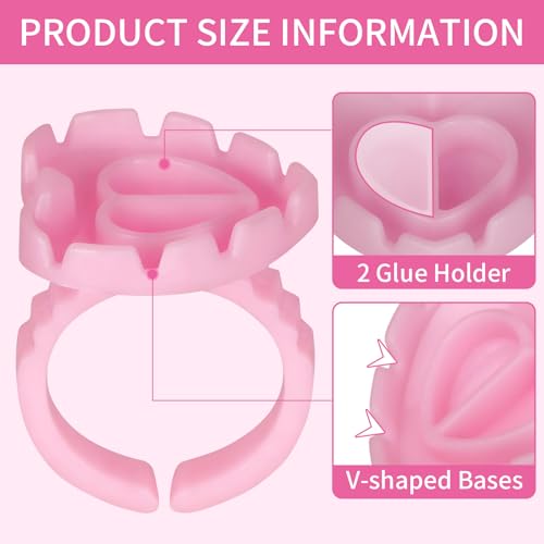 MixPeak 100 Pcs Heart Lash Glue Rings Disposable Eyelash Extension Holders Pink