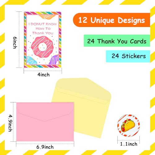 Auch Funny Cute Thank You Cards Bulk 24 Pack with Envelopes & Stickers