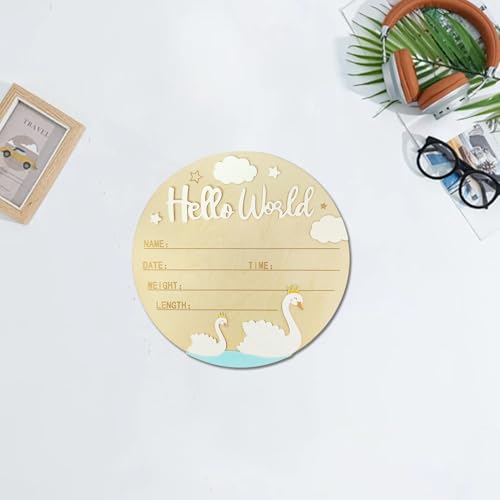 Wooden Baby Birth Announcement Sign with Swan Design - 5.9 Inch