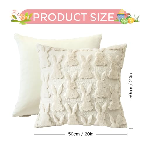 OTOSTAR Cream Beige Bunny Easter Throw Pillow Cover 20x20 Plush Faux Fur