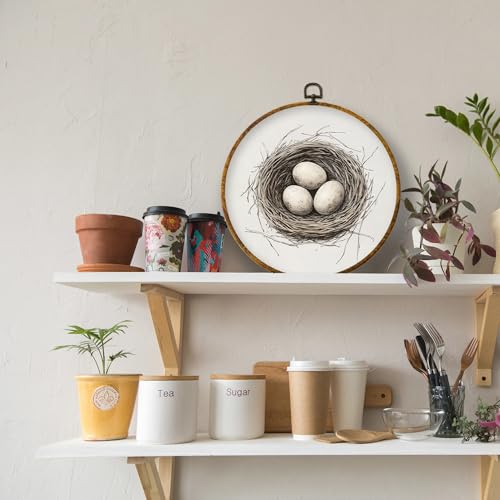 Easter Eggs Round Framed Wall Art Neutral Farmhouse Canvas 10x10 Inch