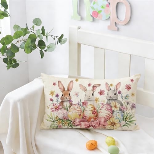 Easter Bunny Egg Throw Pillow Cover 12x20 Inch - Multicolor