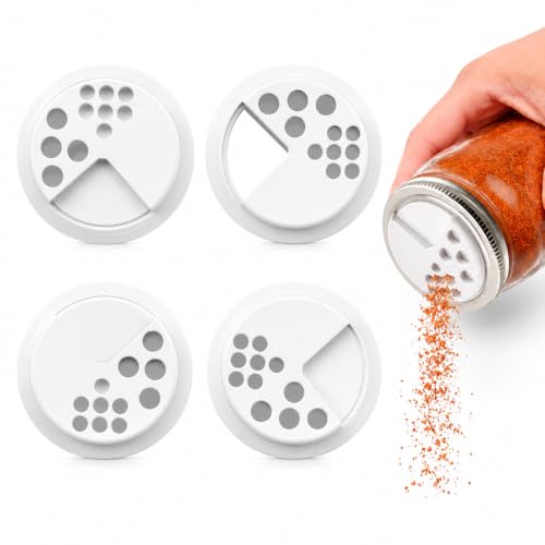 Adjustable Spice Shaker Lids for Regular Mouth Mason Jars - 4 Pack
