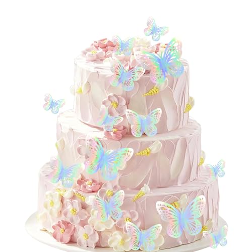 12PCS Iridescent Butterfly Cupcake Toppers for Parties
