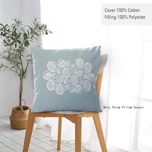 Fugkyut Blue Seashell Coastal Throw Pillow Cover 18x18 - Blue and White Variation