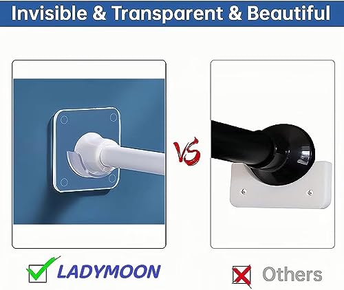 LADYMOON Adhesive Shower Curtain Rod Holder, 4 Pack Transparent Tension Bracket