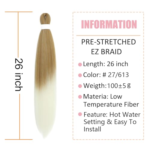 Ombre Pre Stretched Braiding Hair Extensions 26 Inch Blonde 3 Packs