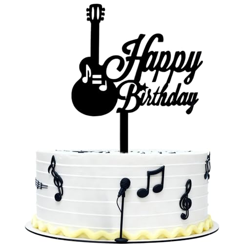 Black Bass Happy Birthday Cake Topper - Music Theme Decoration