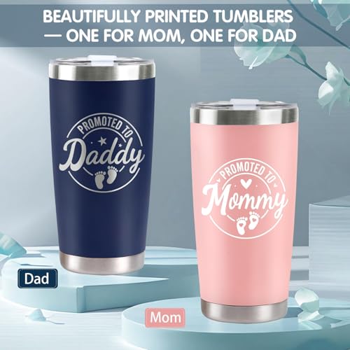 First Time Parents Gift Set - Pink & Navy Blue Insulated Tumblers with Candle & Accessories