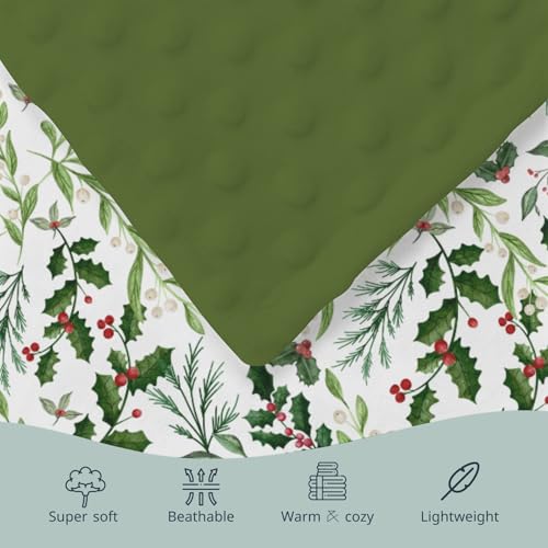 Baby Swaddle Blanket Christmas Holly Berry Foliage Leaf 30x40in - Gender Neutral Mink & Plush