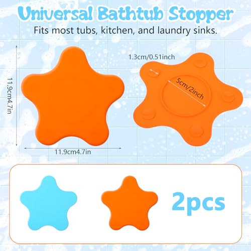 Molain 2-Pack Silicone Bathtub Stopper, Flat Suction Drain Plug (Blue & Orange)