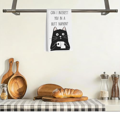Humorous Toilet Cat Hand Towels - Funny Cat Kitchen Bathroom Decor Gift for Women