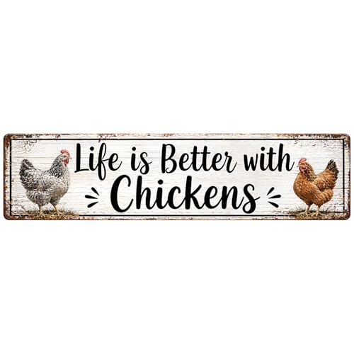Life Is Better With Chickens Aluminum Sign - 4x16 Farmhouse Coop Decor