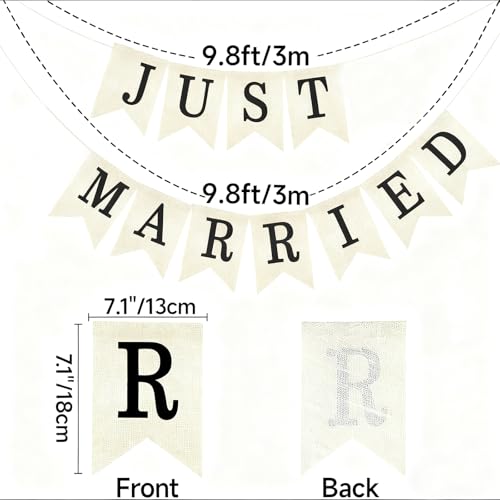 Rustic Burlap 'Just Married' Wedding Car Banner - Pre-Assembled Wedding Decor