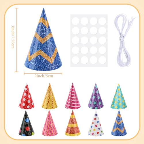 Mini Cone Birthday Hats for Stuffed Animals - 10 Pack