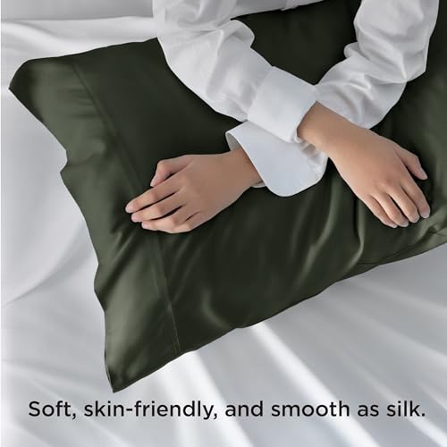 Cooling Bamboo Pillowcases Set of 2 - Olive Green, 20x26 Inches