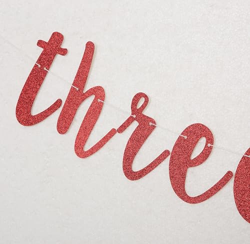 Three is So Sweet 3rd Birthday Strawberry Banner Red Glitter Party Sign