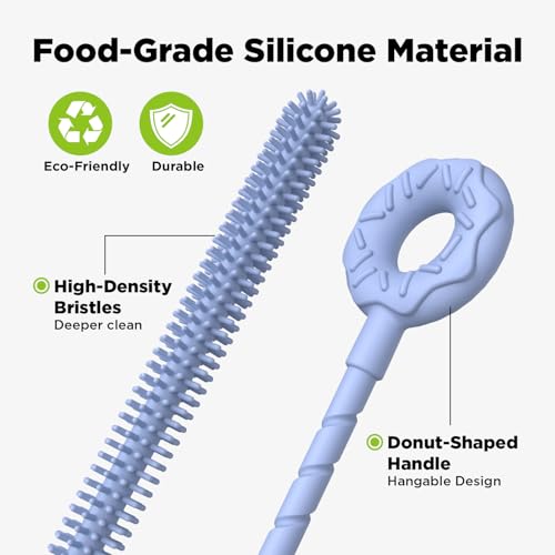 Blue Silicone Straw Cleaner Brush Set - 2 Pcs with 6mm & 9mm Heads, Food-Grade