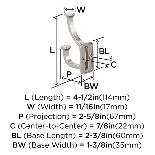 Amerock Satin Nickel Double Prong Wall Hook for Coats & Towels