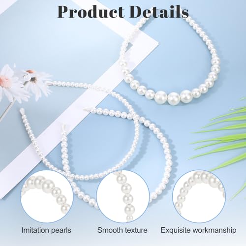 Pearl Headband 3-Piece Set - White Faux Pearl & Rhinestone Hair Hoops