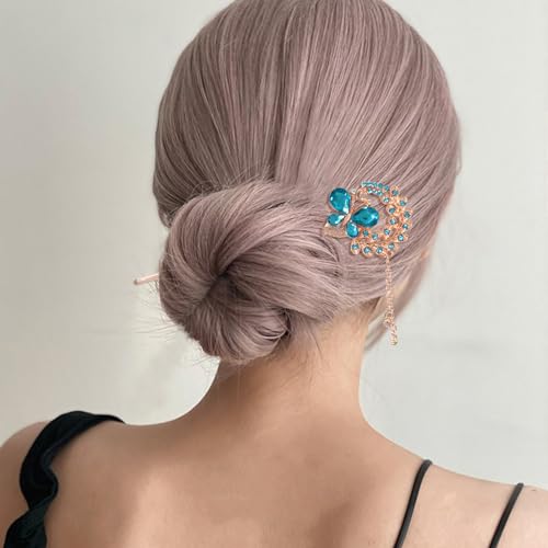 Honbay Traditional Chinese Blue Butterfly Hair Stick with Tassel