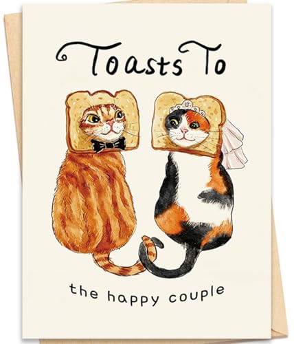 Funny Wedding Card for Bride and Groom - Cute Cat Toast Design (ZC-019)