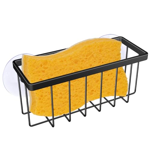 Kitchen Sponge Holder with Quick Drainage - Space-Saving Sink Caddy (Black)