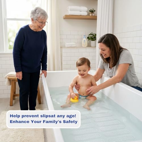 Misisulin 24-Piece Extra-Large Rectangle Non-Slip Shower Floor Stickers - Safety Anti-Slip Decals for Bathtubs, Stairs, and Shower Floors