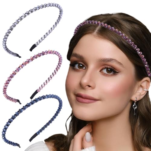 Campsis Sparkly Rhinestone Crystal Headbands 3PCS Non-Slip Hair Hoops