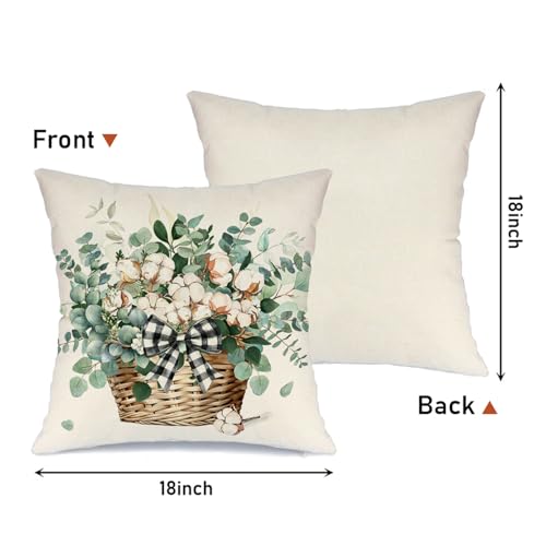 Farmhouse Eucalyptus Throw Pillow Covers 18x18, Set of 4, Teal & Green