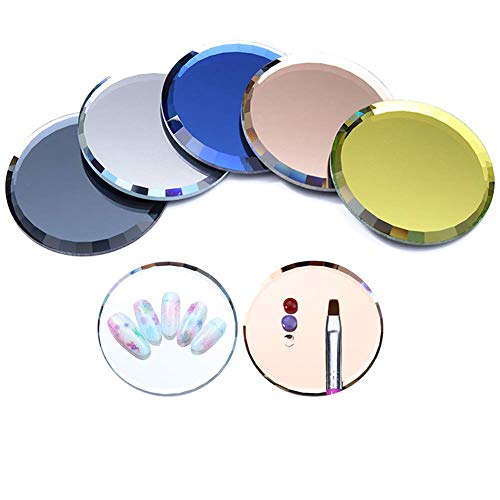 Luzen 5Pcs Round Glass Nail Art Palettes Mirror Gel Polish Mixing Tray