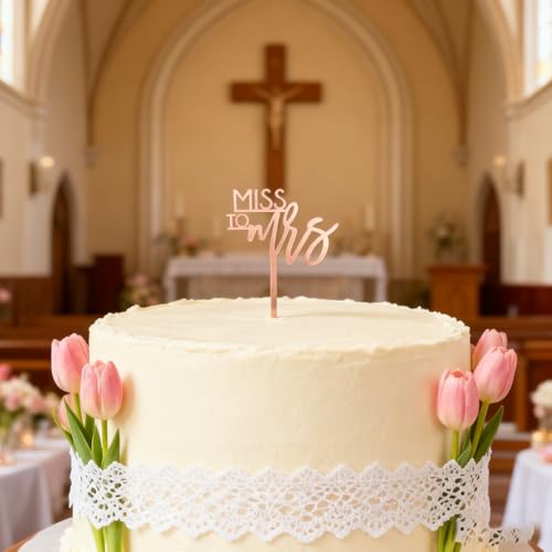Rose Gold Miss to Mrs Cake Topper for Weddings & Showers