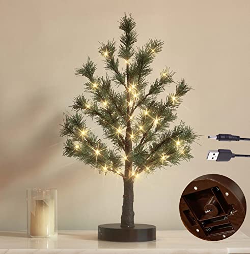 Christmas Tabletop Pine Tree Lights with Timer - Green 60 LED 18 Inch