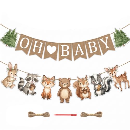 Oh Baby Woodland Animal Banner for Baby Shower – Rustic Boho Party Decor