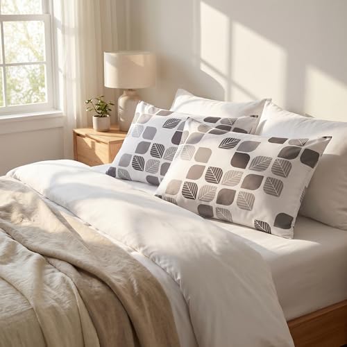 HCORA Queen Pillowcases Set of 2, Soft Printed Microfiber with Zipper, 20x30